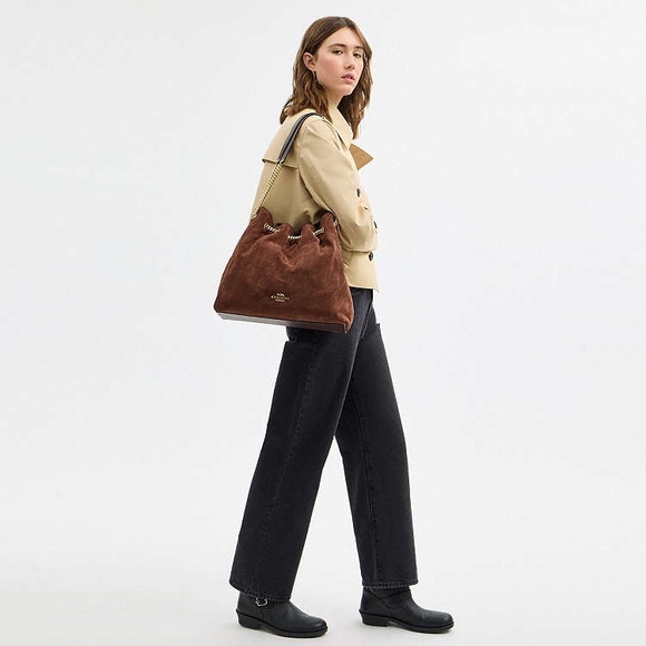 Coach NWT Honey Brown Suede Evelyn Large Shoulder Bag - Picture 7 of 13